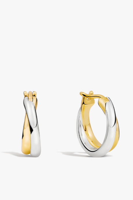 Intertwined Two Tone Huggie Hoop Earring- Steel 18K PVD