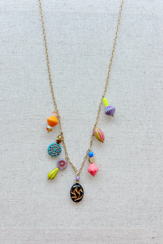 Czech Glass Beaded Charm Necklace #10