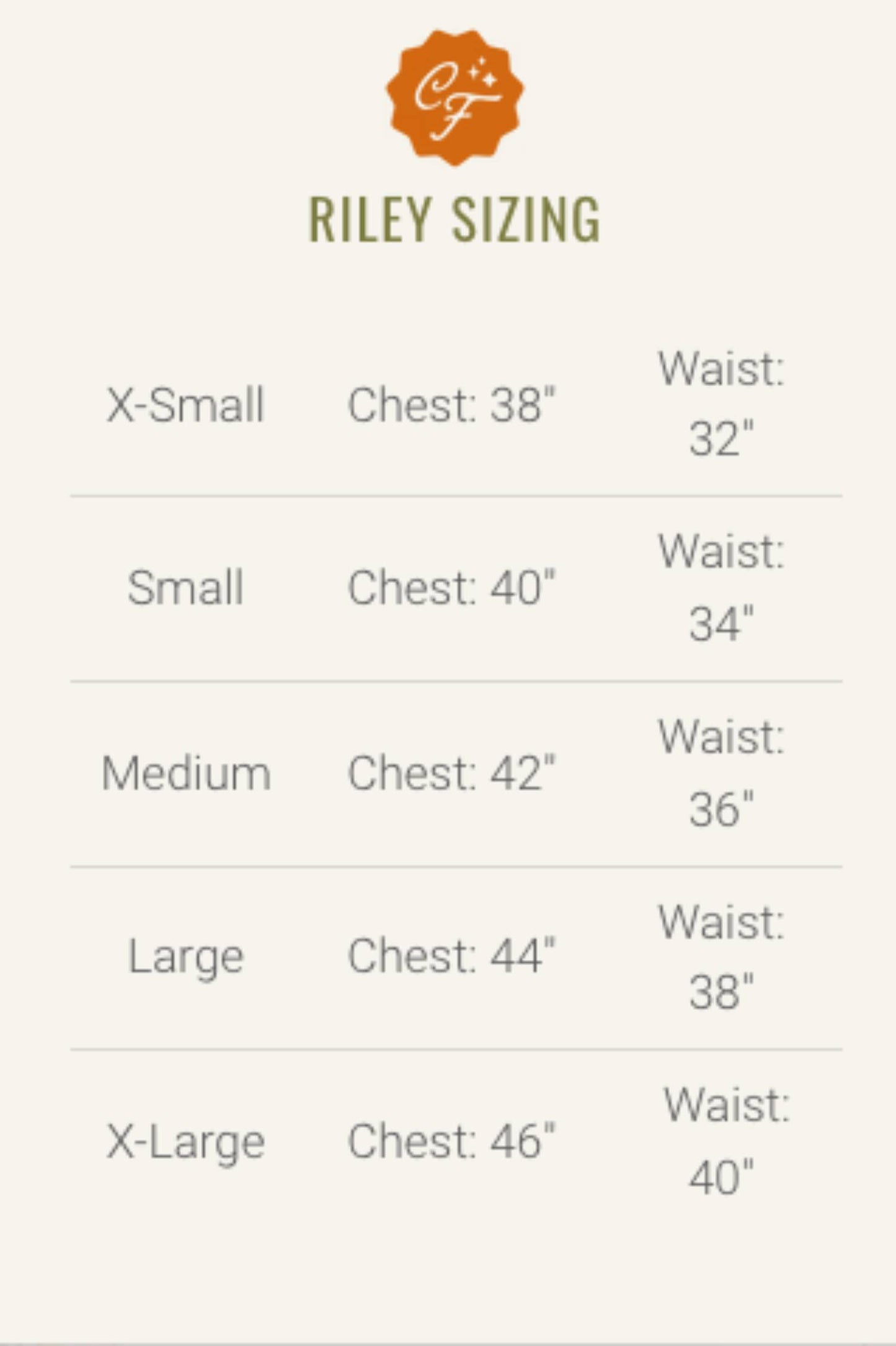 Riley Dress by Copious, Size Chart