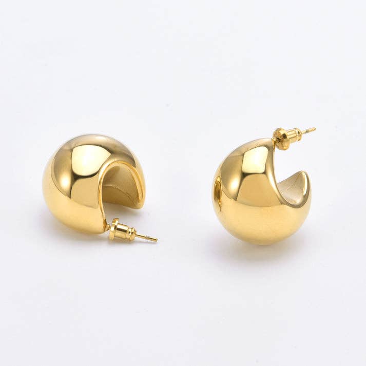 Puffy Hoop Crescent Moon Earring | PVD Waterproof 14K