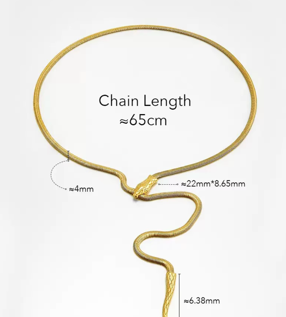 Serpentine Snake Lariat - PVD Gold Necklace- Waterproof