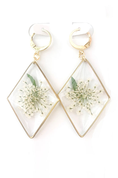 Pressed Flower Large Dangle Earrings