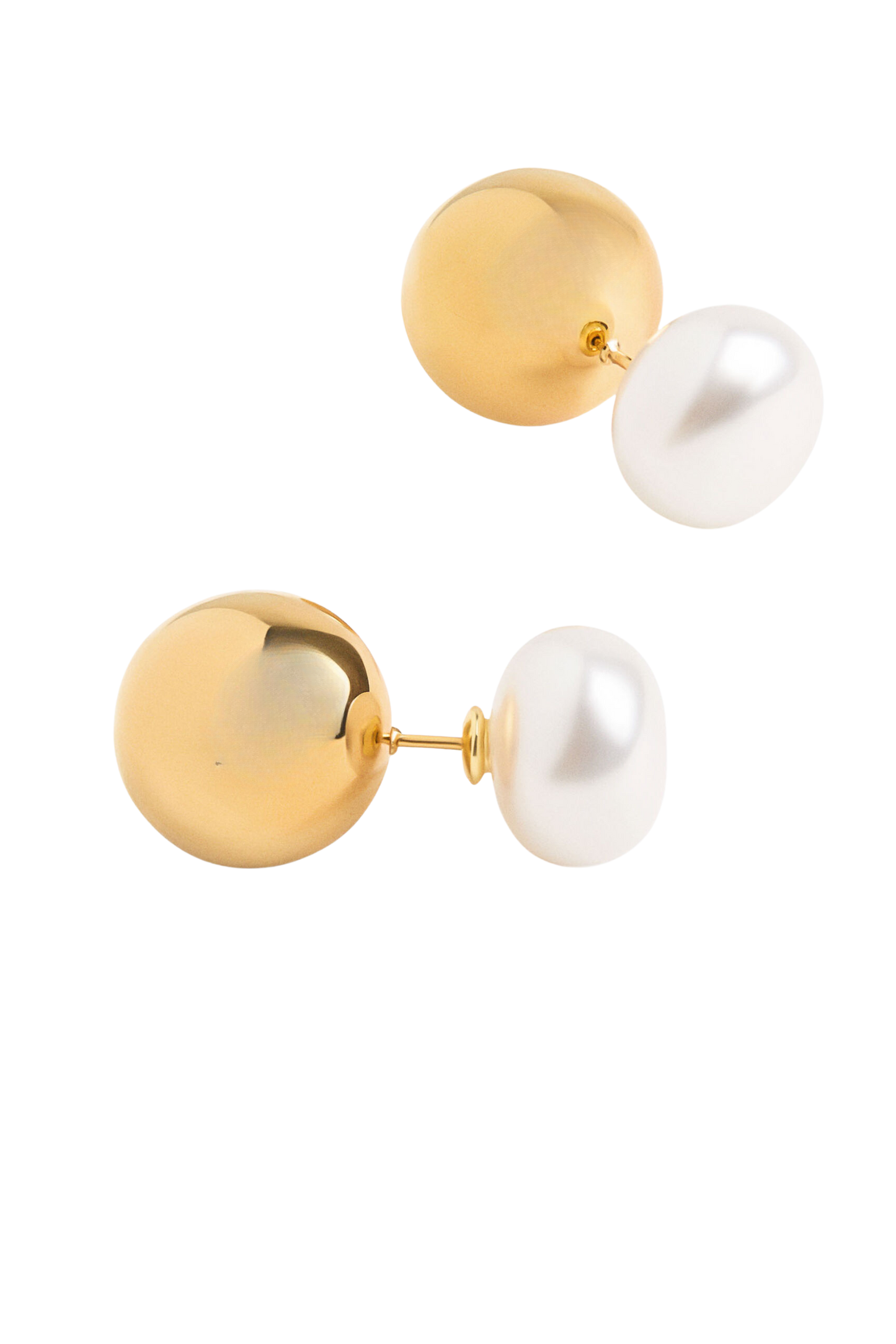 HoopLa Pearl and Ball earrings shown against a white background. 
