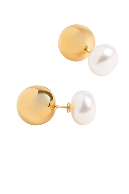 HoopLa Pearl and Ball earrings shown against a white background. 