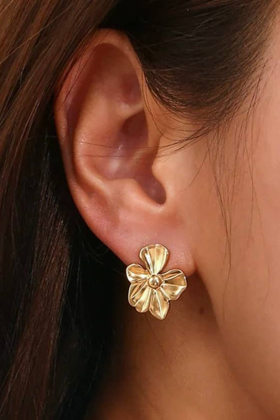 Flower Stud Stainless Steel 14K Gold Earrings