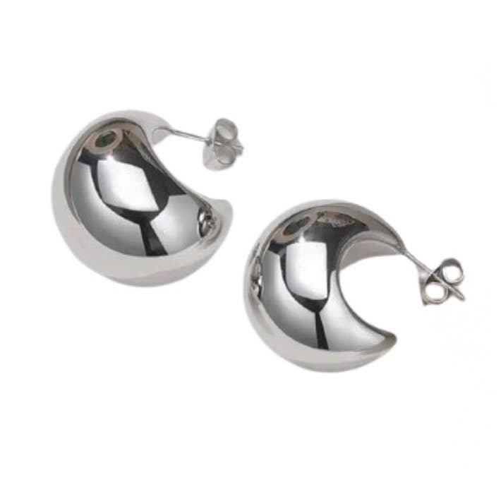 Puffy Hoop Crescent Moon Earring | PVD Waterproof 14K