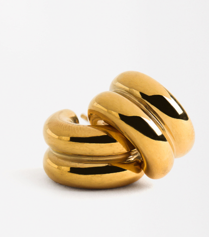 Puffy Double Hoop Earring | Steel Gold Huggie 