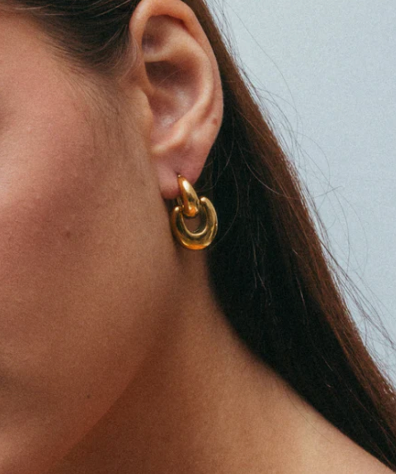 Puffy Door Knocker Hoop Earrings- Steel