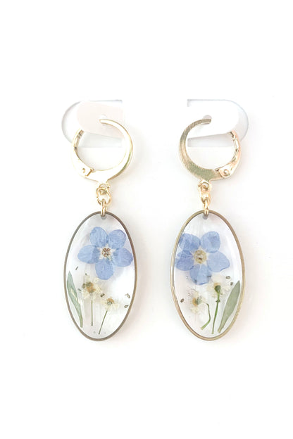 Pressed Flower Small Dangle Oval Earrings