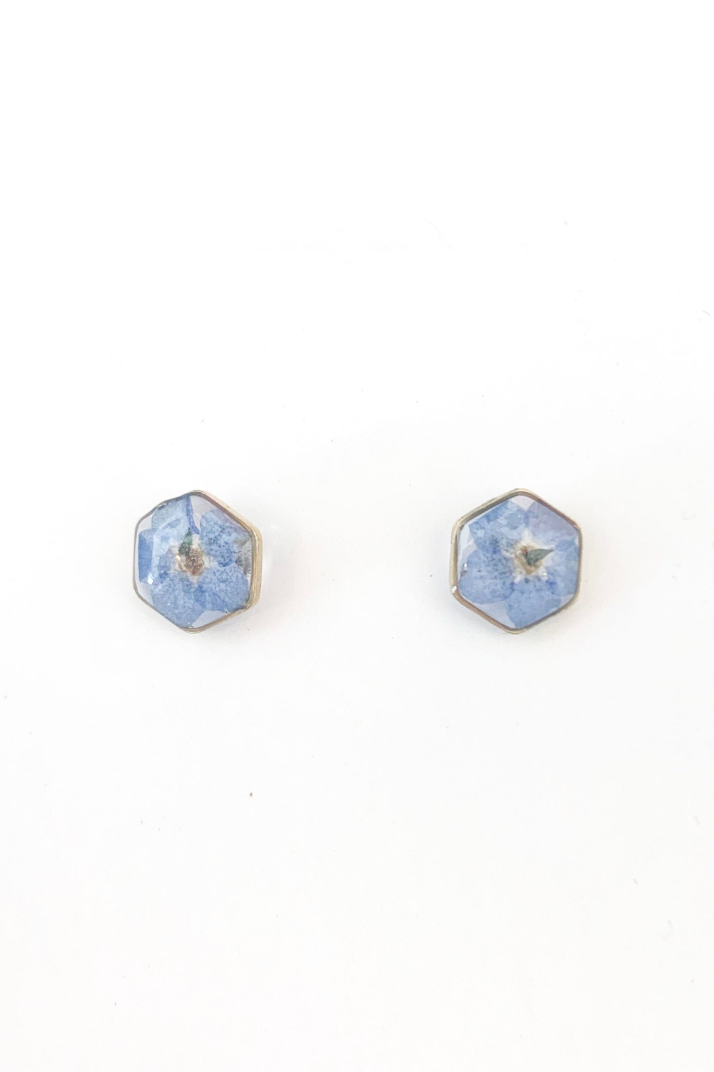 Pressed Flower Hexagon Stud Earrings