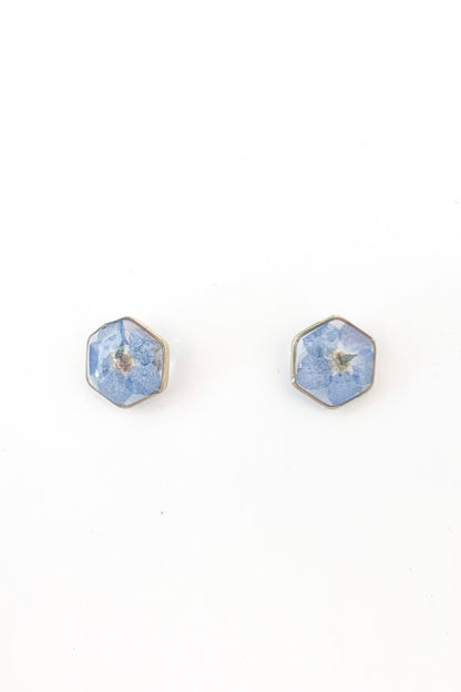 Pressed Flower Hexagon Stud Earrings