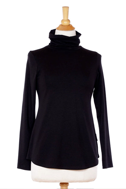Iris Sweater by Rien ne se Perd, Black, turtleneck, rounded hem, sizes XS to XXL, made in Quebec