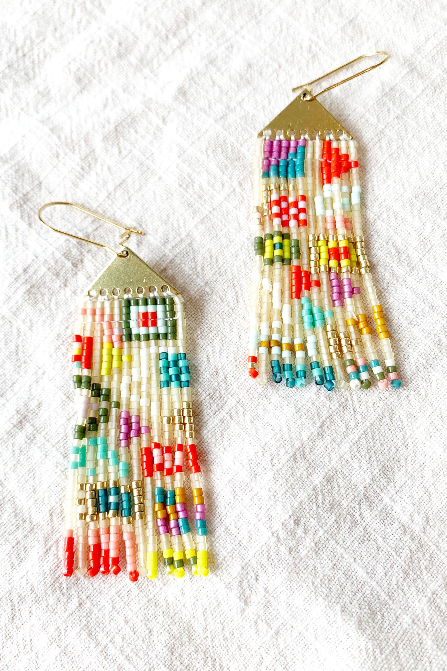 Solid Brass Triangle Fringe Beaded Earrings