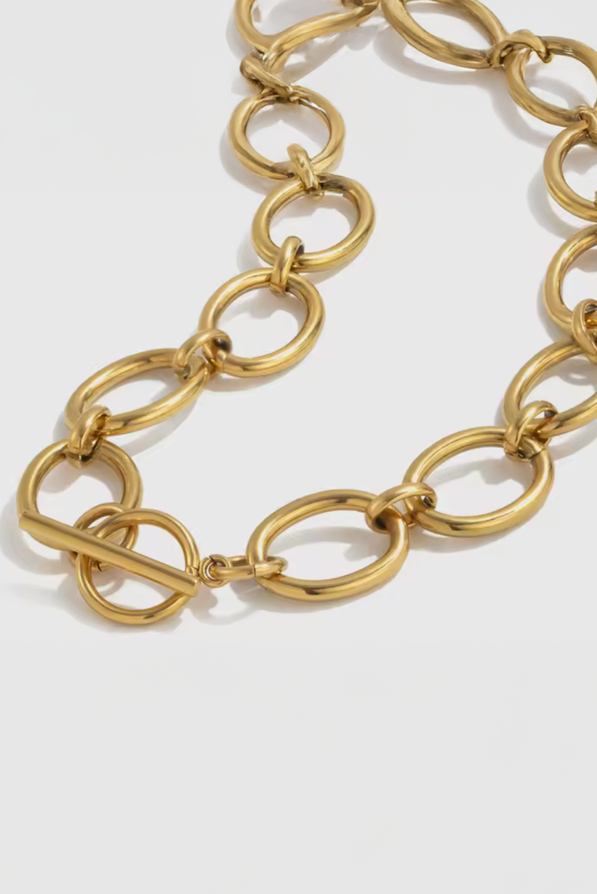 Maggie- Oval Link 18K Gold Necklace Waterproof