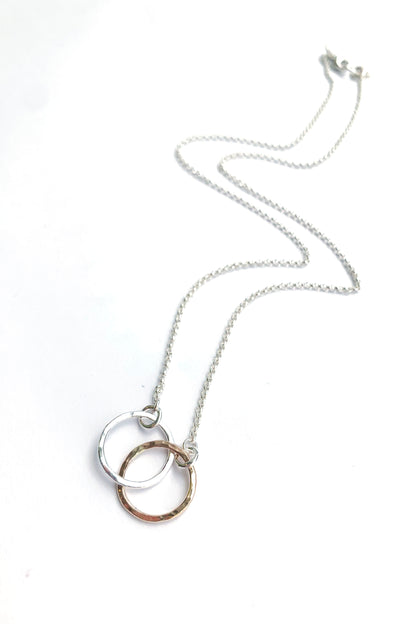 Embrace Necklace • Hammer Textured Sterling Silver and 14K Gold with Sterling Silver Rolo Chain