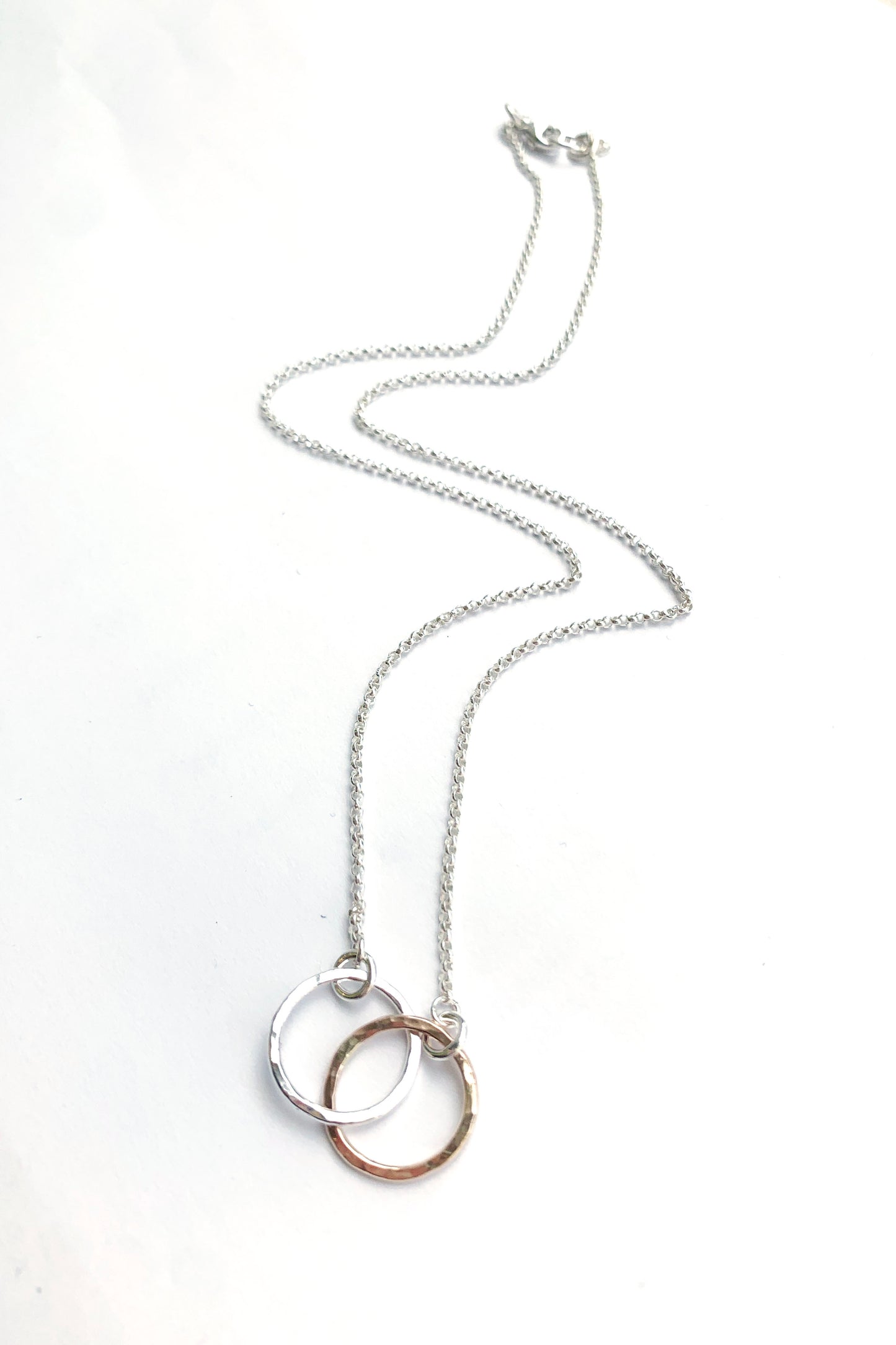 Embrace Necklace • Hammer Textured Sterling Silver and 14K Gold with Sterling Silver Rolo Chain