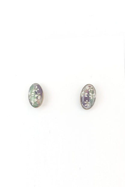 Pressed Flower Oval Stud Earrings