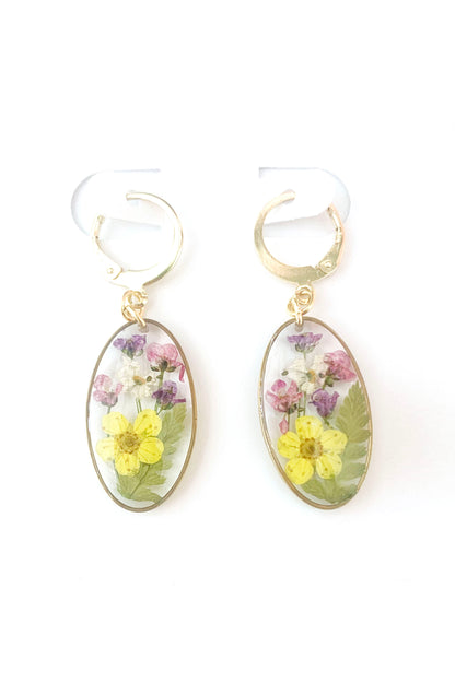 Pressed Flower Small Dangle Oval Earrings