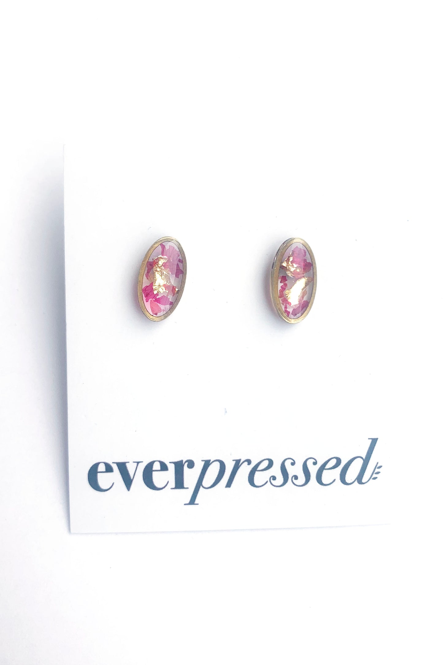 Pressed Flower Oval Stud Earrings