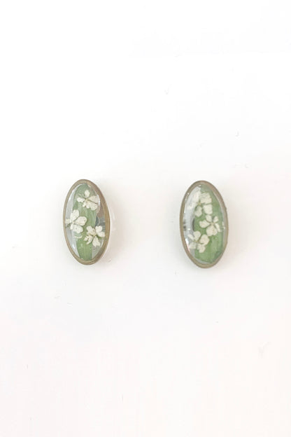 Pressed Flower Oval Stud Earrings