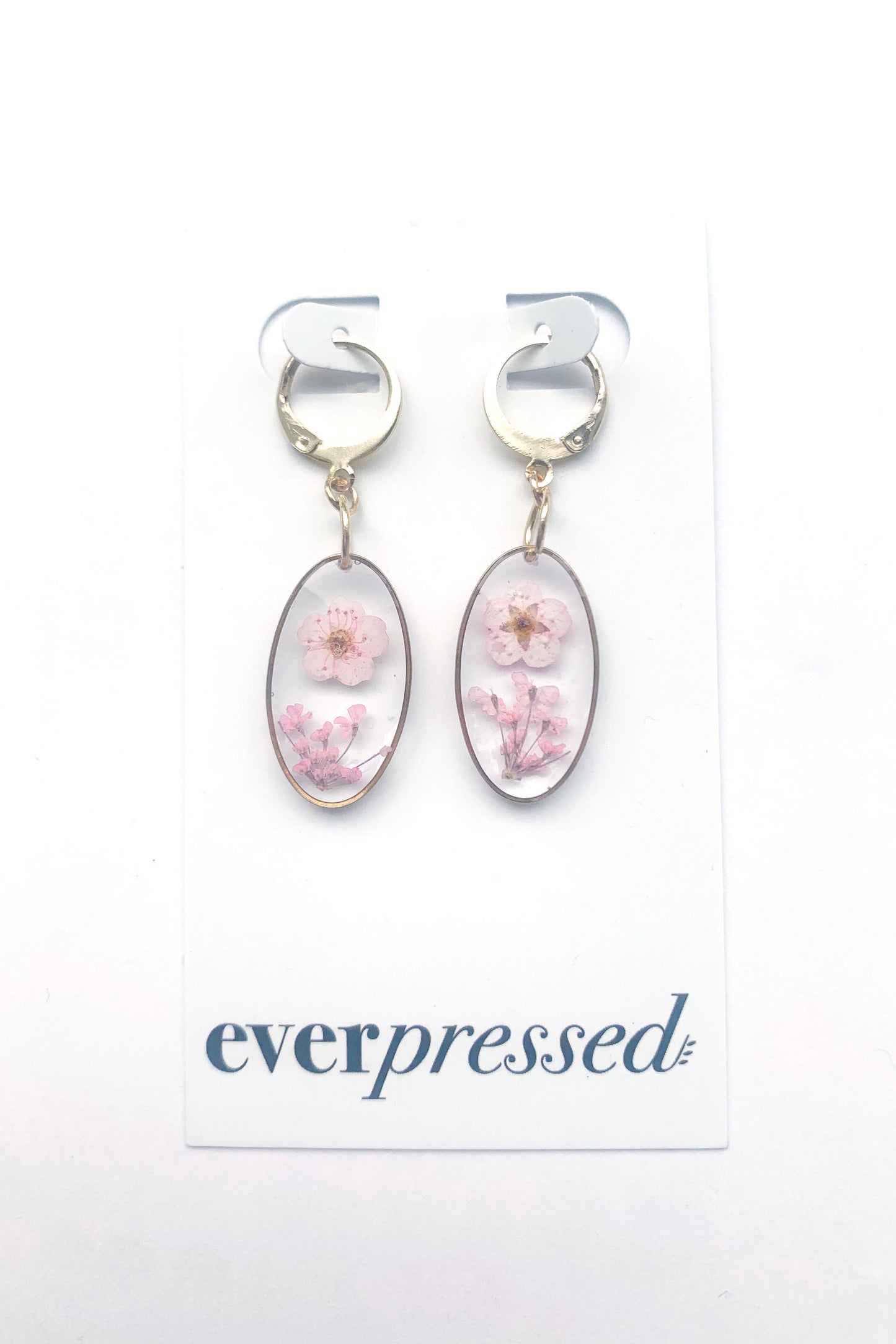 Pressed Flower Small Dangle Oval Earrings