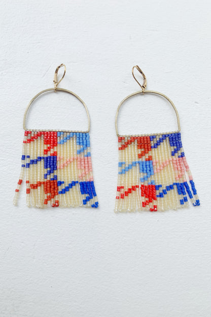 Red/Blue/Pink Houndstooth Beaded Fringe Earrings