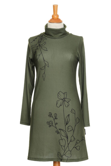 The Aurele Dress by Rien ne se Perd in Khaki is shown on a mannequin in front of a white background.