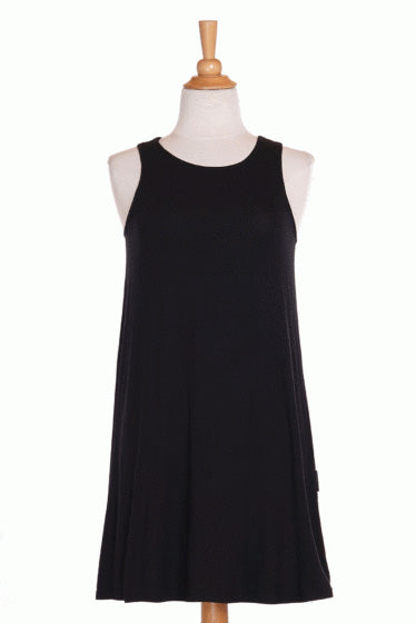 Flamant Dress by Rien ne se Perd, Black, sleeveless, round neck, A-line shape, above the knee, sizes XS to XXL, made in Quebec