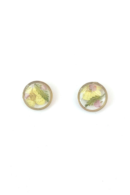 Pressed Flower Round Stud Earrings