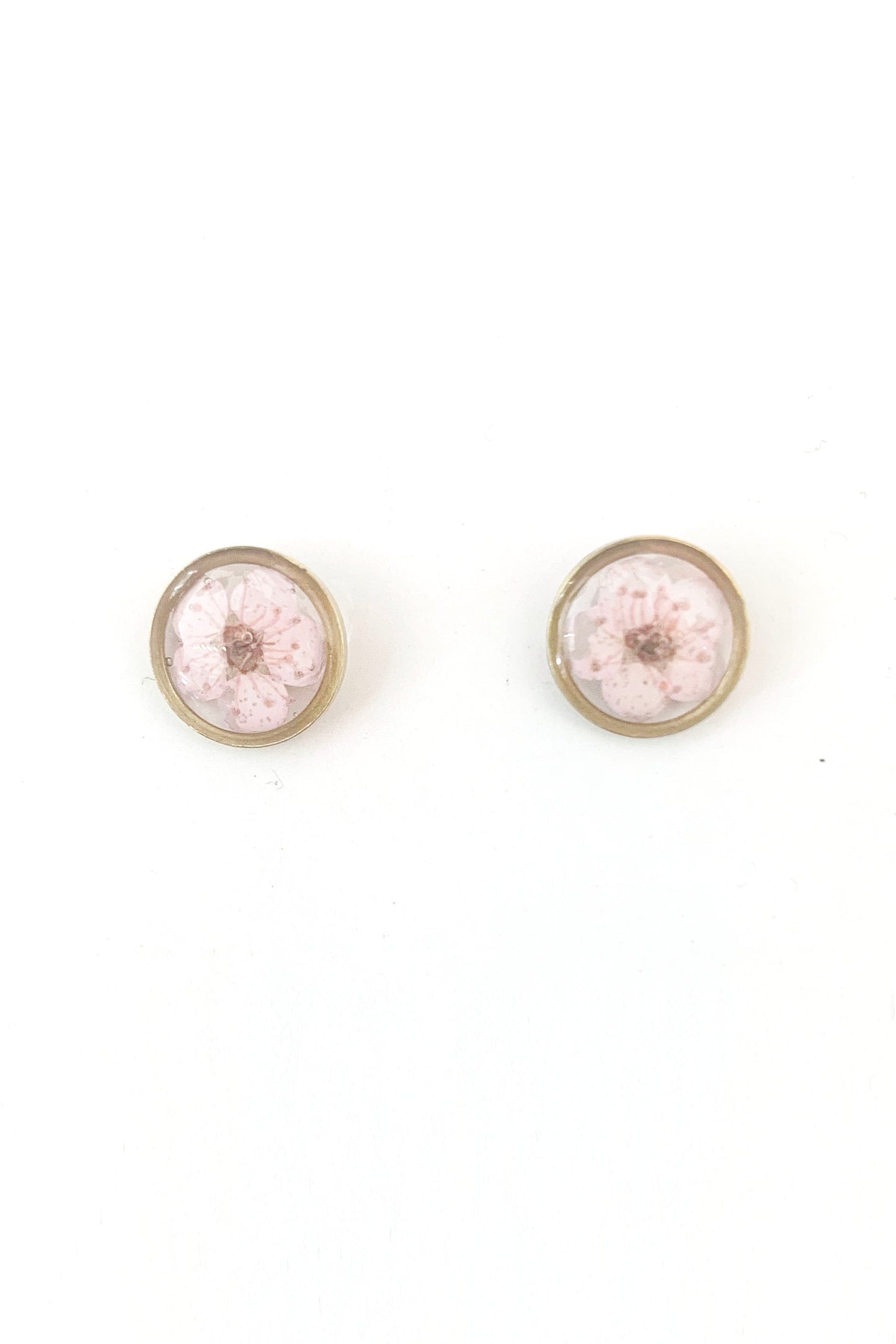 Pressed Flower Round Stud Earrings