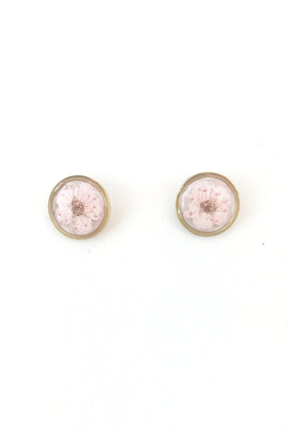 Pressed Flower Round Stud Earrings