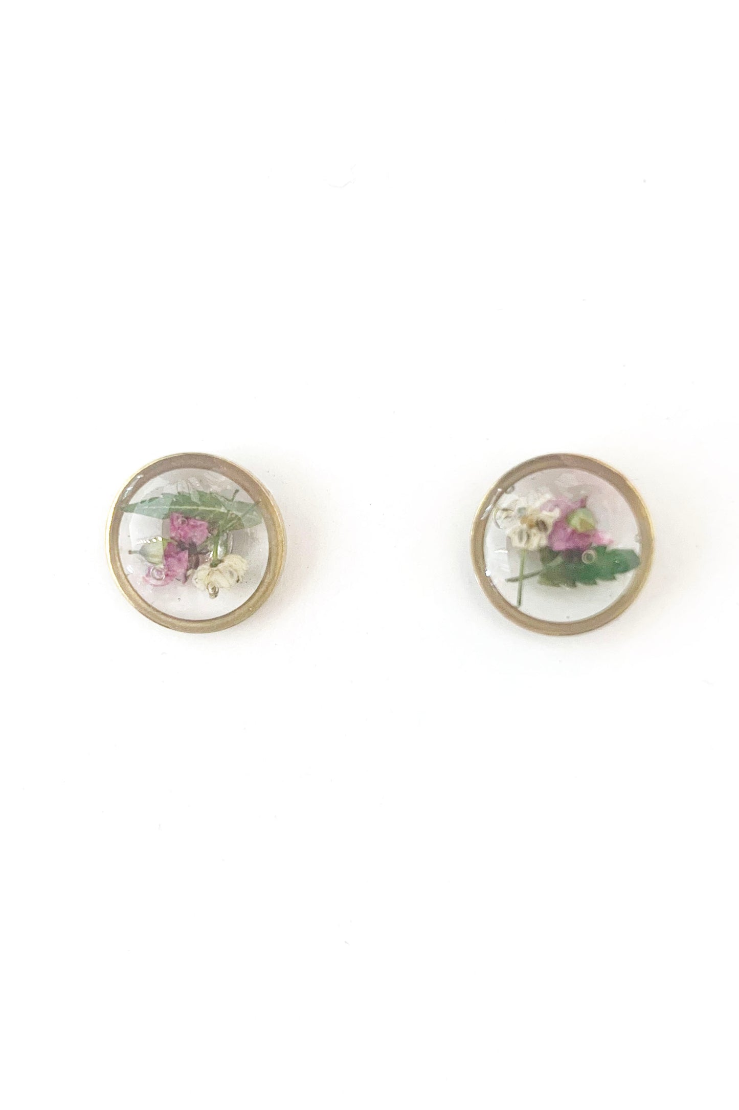 Pressed Flower Round Stud Earrings