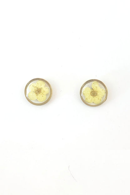 Pressed Flower Round Stud Earrings