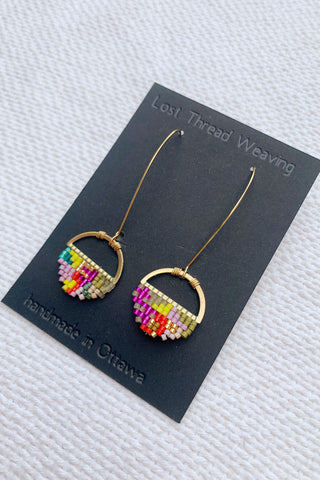 Geometric lines and curves raw brass and beaded earrings - MADE TO ORDER