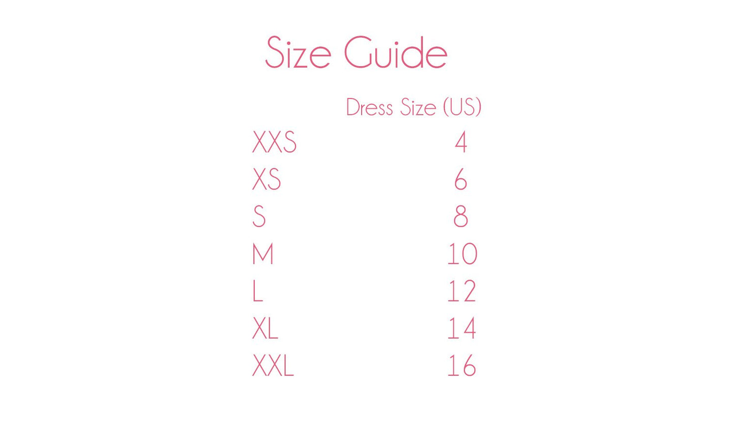Desserts and Skirts Size Chart