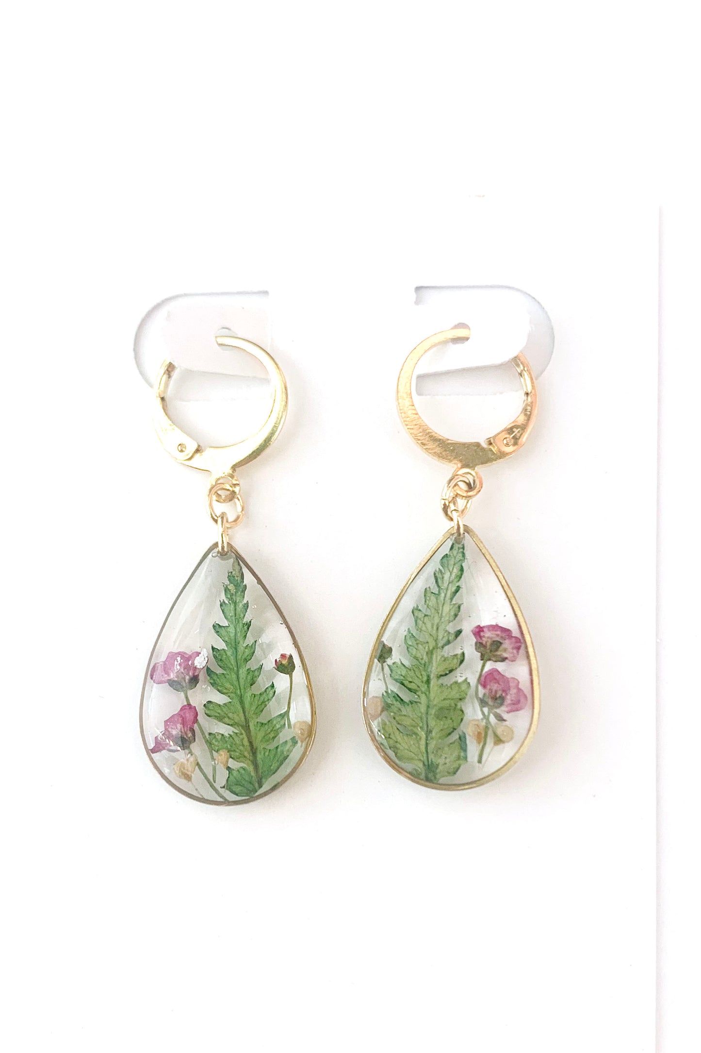 Pressed Flower Small Dangle Teardrop Earrings