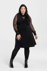 Stevie Top by Kollontai, Black, mesh turtleneck, long puffed sleeves with gathered cuffs, sizes XS to XL, made in Montreal