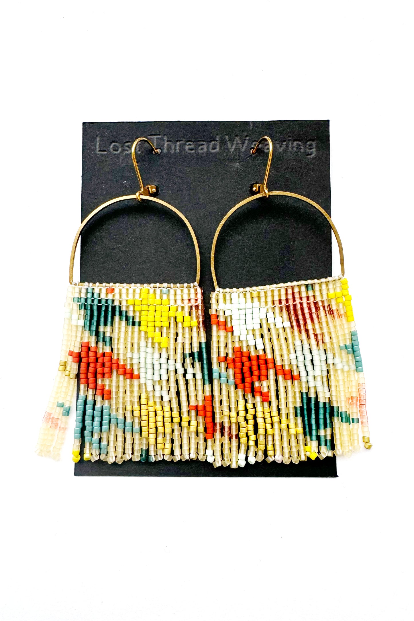 Multicolour/ TransluscentHoundstooth Beaded Fringe Earrings