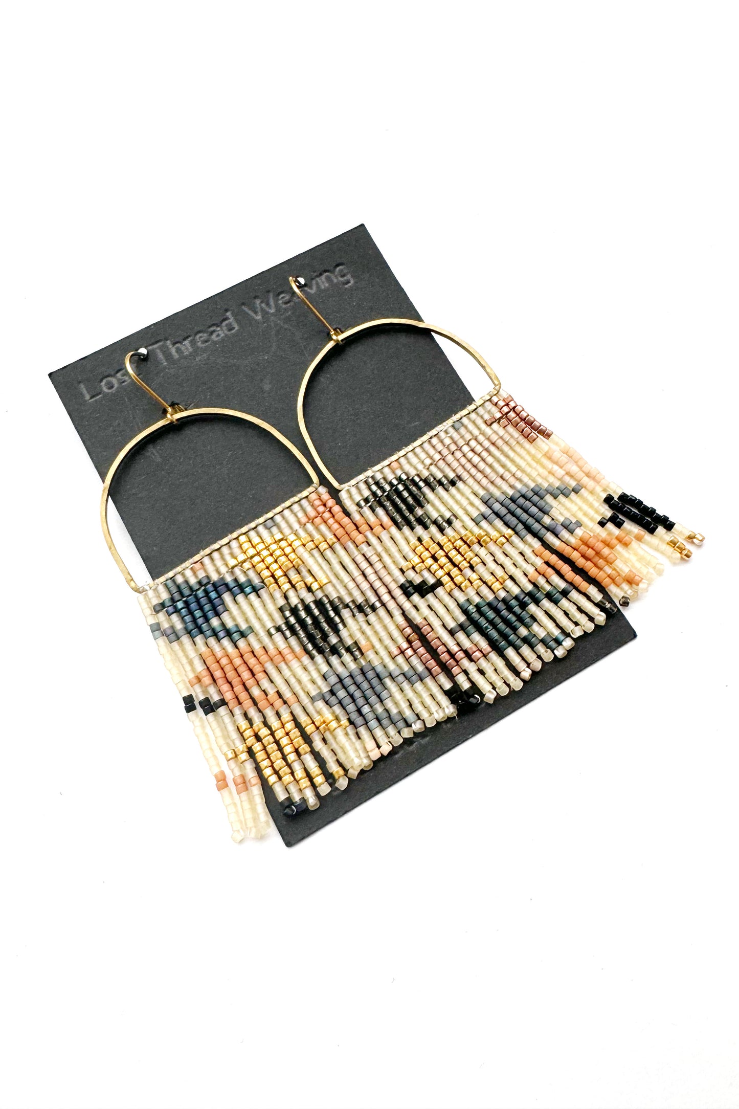 Multicolour/ TransluscentHoundstooth Beaded Fringe Earrings