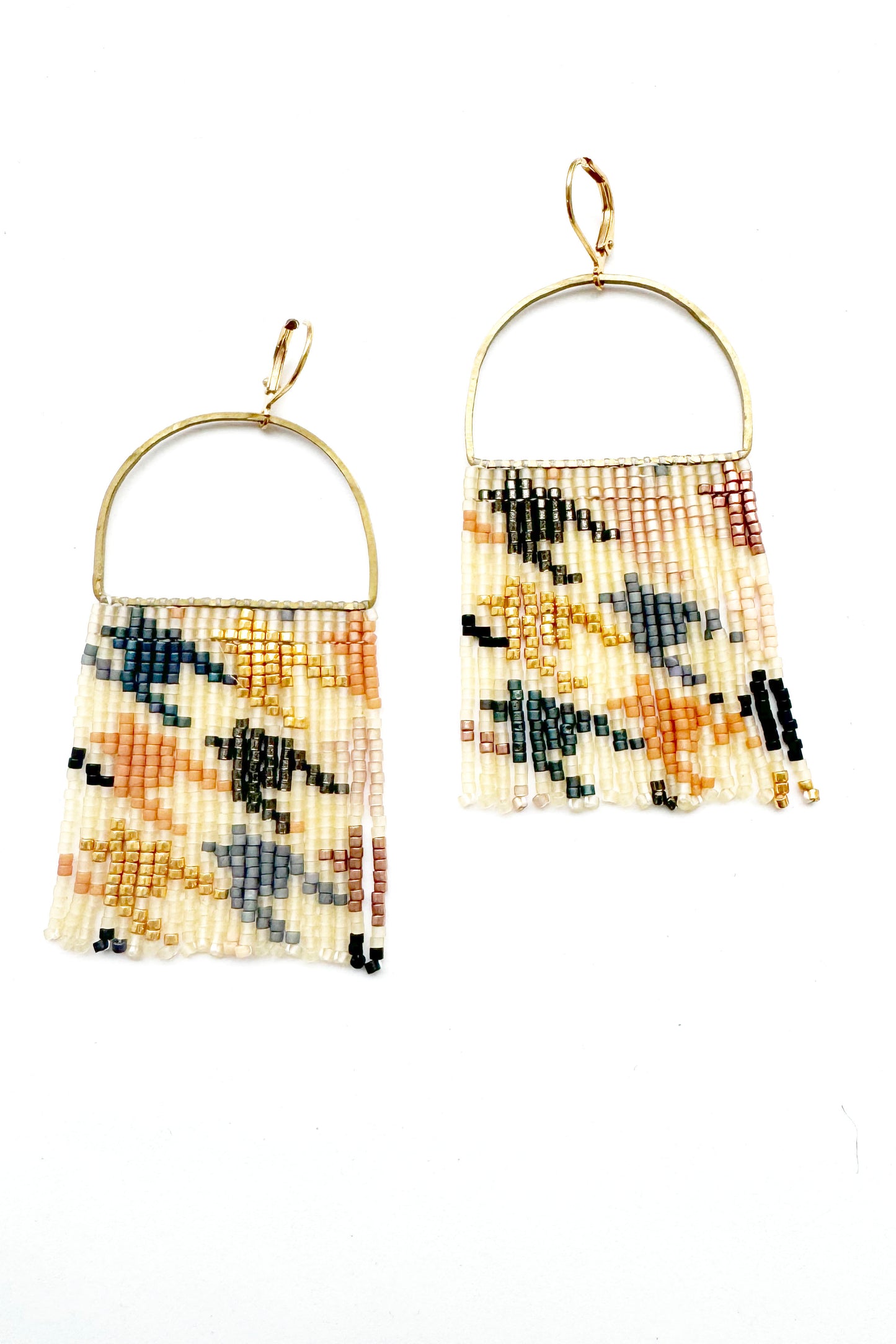 Multicolour/ TransluscentHoundstooth Beaded Fringe Earrings