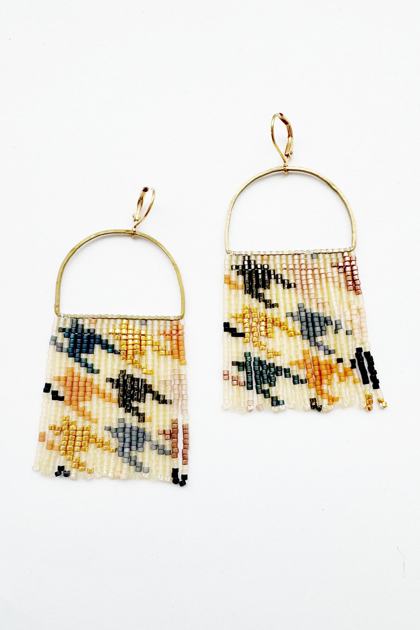 Multicolour/ TransluscentHoundstooth Beaded Fringe Earrings