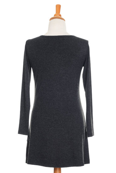 The back of the Modigliani Tunic by Rien ne se Perd in Charcoal is shown on a mannequin in front of a white background 