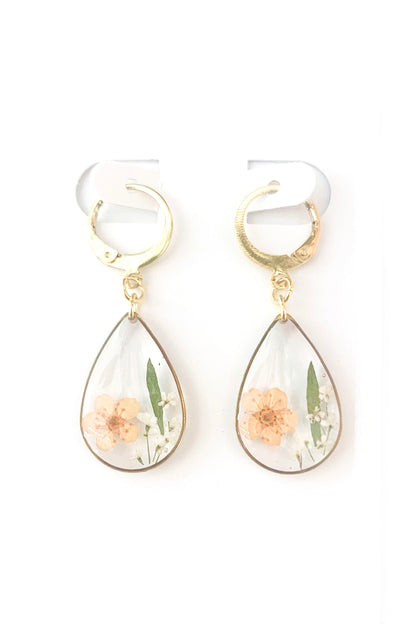 Pressed Flower Small Dangle Teardrop Earrings