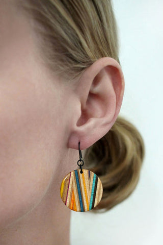 Zig Zag dangle earrings made from repurposed skateboards