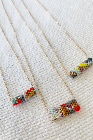 Beaded Tube Necklace - Abstract Multi Colour One of a Kind