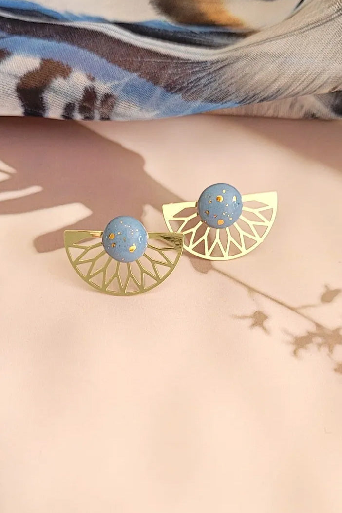 Ceramic Stud Earrings with Gold Half-Sun Jacket