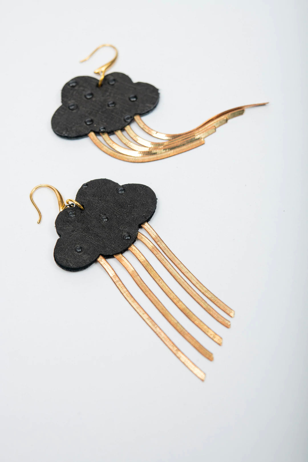 Nuage - Statement leather and brass earrings