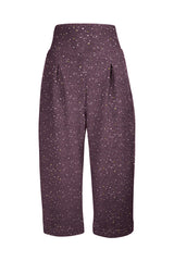 Dorian Pants by Melow, Grape Tweed, high-waist, front darts, 3/4 capri, wide-leg, folded hem, sizes XS to XXL, made in Quebec