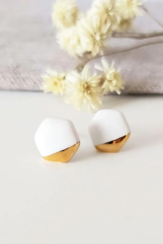 Ceramic Hexagon + Gold Stud Earrings