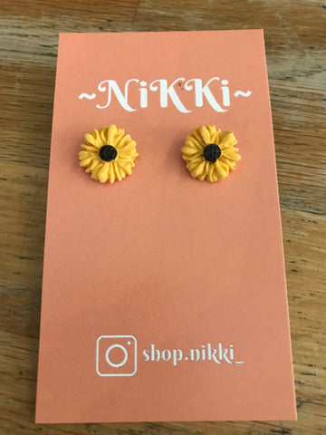 Sunflower Earrings by Nikki, polymer clay, made in Ottawa